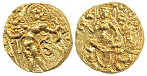 Guptas, Kumaragupta I (c. 414-455 AD), Gold Dinar, 8.29g, ‘Archer’ Type, obv. king nimbate