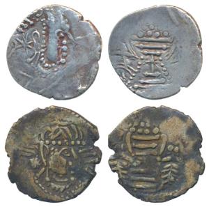 Chalukyas of Gujarat (1030-1120 AD), Billon Drachma or Gadhaya Paisa (2), obv. stylized bu