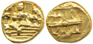 Vijayanagar Empire, Tirumala Raya (1565-1578 AD), Gold ½ Pagoda, 1.7g, obv. Rama and Sita 