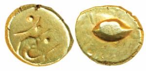 Anonymous, Hudki Gold Pagoda, 3.36g, obv. a boat like uncertain symbol with Persian initia