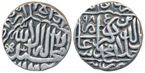Akbar, Silver Rupee, 11.33g, Jaunpur Mint (partly visible), kalima type, AH 985, obv legen