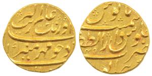 Aurangzeb, Gold Mohur, 10.98g, Dar uz-Zafar Bijapur Mint, AH 1113/45 (KM 315.15). Extremel