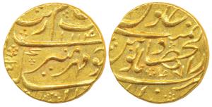 Aurangzeb, Gold Mohur, 11.05g, Dar-ul-Jihad Hyderabad Mint, AH 1114/47, (KM 315.30). Extre