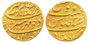 Aurangzeb, Gold Mohur, 10.99g, Khujista Bunyad Mint, AH 1106/38 (KM 315.30). Extremely Fin