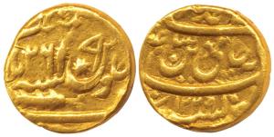 Brijis Qadr (1857-58 AD), Gold Ashrafi, 10.52g, Suba Awadh Mint, AH 1229/26 (KM 390). Very