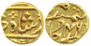 Gold Rupee or 1/15 Mohur, 0.78g, in the name of Shah Alam II, Surat Mint, RY 46, privy mar