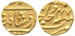 Gold Rupee or 1/15 Mohur, 0.74g, in the name of Shah Alam II, Surat Mint, RY 46, privy mar