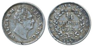William IV, Silver ¼ Rupee, 1835, Calcutta Mint, RS incuse, Wreath with 20 Berries (10L+10
