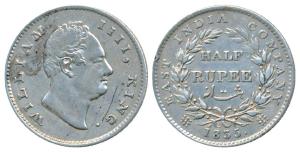 William IV, Silver ½ Rupee, 1835, Calcutta Mint, RS incuse, 21 Berries, (Prid 66). Scratch