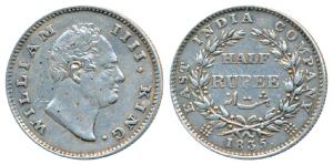 William IV, Silver ½ Rupee, 1835, Bombay Mint, No initials, 20 Berries, (Prid 69). Very Fi