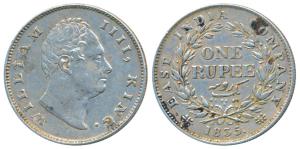 William IV, Silver Rupee, 1835, Calcutta Mint, F incuse, A / I, Two Leaves, 19 Berries, (P