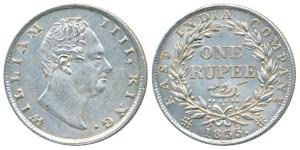 William IV, Silver Rupee, 1835, Calcutta Mint, Dug out F incuse, A / III, Bud leaves, 19 B