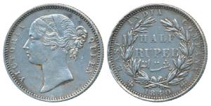 Victoria Queen, Silver ½ Rupee, 1840, divided legend, Calcutta / Bombay Mint, WW incuse, 2