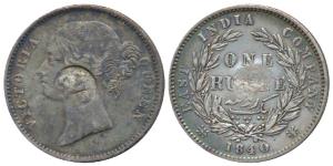 Victoria Queen, Silver Rupee, 1840, divided legend, a crown and initials 'PM' for Port Moz