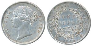 Victoria Queen, Silver Rupee, 1840, divided legend, Calcutta / Bombay Mint, WW raised, Sha