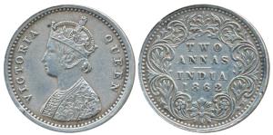 Victoria Queen, Silver 2 Annas, 1862, Bombay Mint, (Prid 486). Extremely Fine.