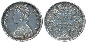 Victoria Queen, Silver ½ Rupee, 1862, Calcutta Mint, A / I, (Prid 255). Nice mint luster, 
