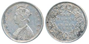 Victoria Queen, Silver ½ Rupee, 1862, Bombay Mint, B1 / II, Round pearls in the crown, (Pr