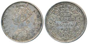 Victoria Queen, Silver Rupee, 1862, Madras Mint, B / II, slight changes in embroidery desi