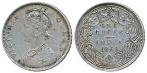 Victoria Queen, Silver Rupee, 1862, Calcutta Mint, B / II(a), Pineapple like buds at four 