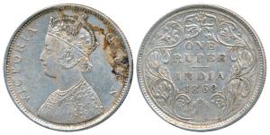 Victoria Queen, Silver Rupee, 1862, Bombay Mint, B / II(a), Pineapple like buds at four pl
