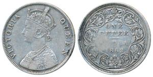 Victoria Queen, Silver Rupee, 1862, Bombay Mint, F / II, Smaller bust than normal B bust, 