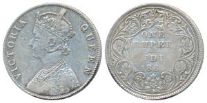 Victoria Queen, Silver Rupee, 1862, Bombay Mint, F / II, Smaller bust than normal B bust, 