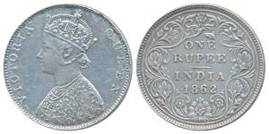 Victoria Queen, Silver Rupee, 1862, Bombay Mint, D / II, double lines to the curves of the
