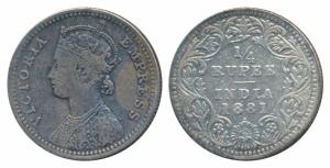 Victoria Empress, Silver ¼ Rupee, 1881, Bombay Mint, C / II / dot, Unlisted in Pridmore, (