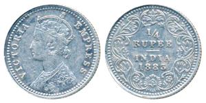 Victoria Empress, Silver ¼ Rupee, 1883, Calcutta Mint, C / II / C incuse, (Prid 388). Very