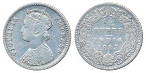 Victoria Empress, Silver ¼ Rupee, 1883, Bombay Mint, B / I / dot, (Prid 415). Very Fine.