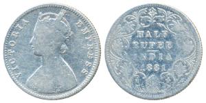 Victoria Empress, Silver ½ Rupee, 1881, Bombay Mint, A / II / dot, Unlisted in Pridmore, (