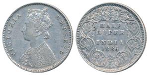 Victoria Empress, Silver ½ Rupee, 1886, Calcutta Mint, A / I / C incuse, (Prid 270). Very 