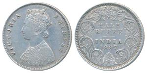 Victoria Empress, Silver ½ Rupee, 1887, Calcutta Mint, A / I / C incuse, (Prid 271). Very 