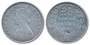 Victoria Empress, Silver ½ Rupee, 1887, Bombay Mint, A / II / B raised, (Prid 296). Very F