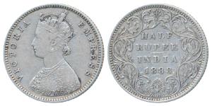 Victoria Empress, Silver ½ Rupee, 1888, Bombay Mint, A / II / B raised, (Prid 298). Very F