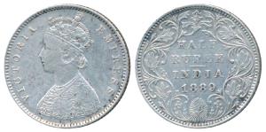 Victoria Empress, Silver ½ Rupee, 1889, Bombay Mint, A / II / B raised, (Prid 299). Very F