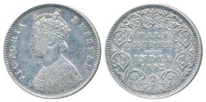 Victoria Empress, Silver ½ Rupee, 1892, Calcutta Mint, A / I / C incuse, (Prid 276). Very 
