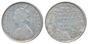 Victoria Empress, Silver ½ Rupee, 1894, Bombay Mint, A / I / B incuse, (Prid 304). Very Fi