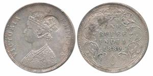Victoria Empress, Silver Rupee, 1880, a crown and initials 'PM' for Portuguese Mozambique,
