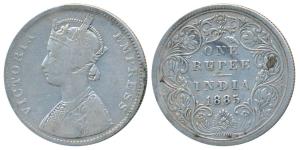 Victoria Empress, Silver Rupee, 1885, Bombay Mint, A3 / II / B raised in bottom flower, Un