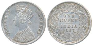 Victoria Empress, Silver Rupee, 1887, Calcutta Mint, A4 / I / C incuse, (Prid 127). About 