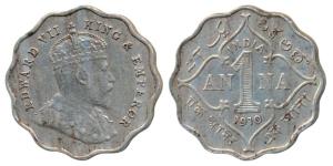 Edward VII, Cupro-Nickel Anna, 1910, Bombay Mint, B incuse, (Prid 929). About Extremely Fi