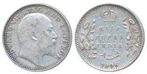 Edward VII, Silver ½ Rupee, 1906, Calcutta Mint, No mint mark, (Prid 310). Very Fine.