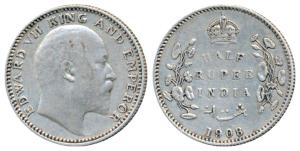 Edward VII, Silver ½ Rupee, 1908, Calcutta Mint, No mint mark, (Prid 312). Very Fine.