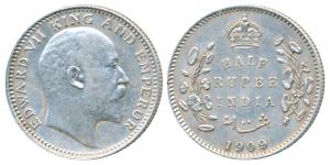 Edward VII, Silver ½ Rupee, 1909, Calcutta Mint, No mint mark, (Prid 313). Very Fine+.
