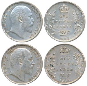 Edward VII, Silver Rupee, 1903, Calcutta Mint; Bombay Mint, B incuse with dot on the vine,