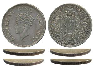 George VI, Half Silver Rupee, 1940, Bombay Mint, Error, milled (reeded) edge rather than s