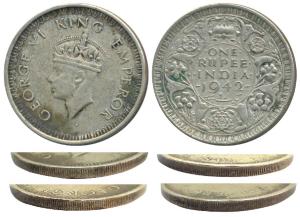George VI, Half Silver Rupee, 1942, Bombay Mint, Error, milled (reeded) edge rather than s
