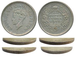 George VI, Half Silver Rupee, 1944, Bombay Mint, milled (reeded) edge rather than security
